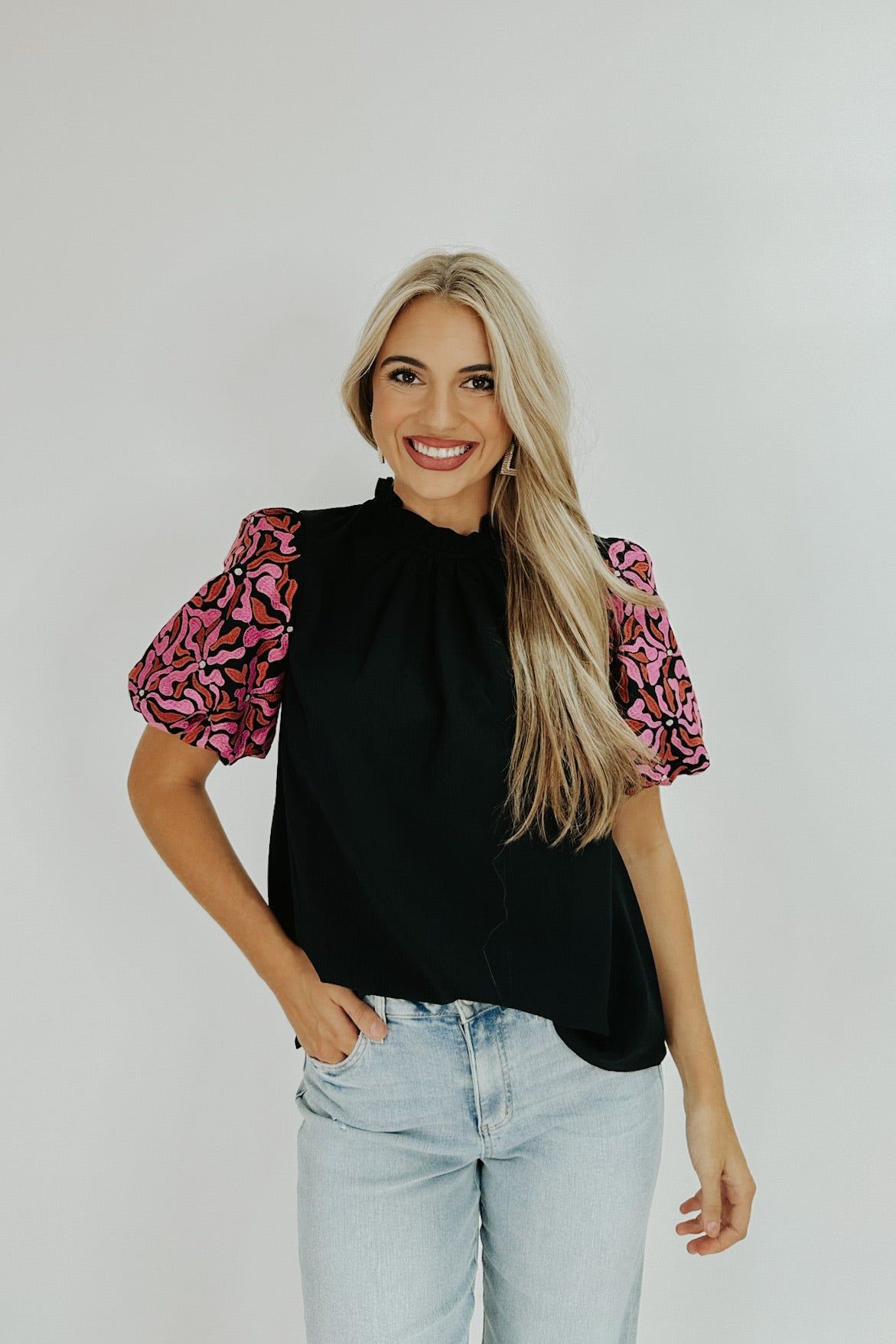 Dancing Flowers Embroidered Blouse sold by Bella Rose boutique product image thumbnail 3