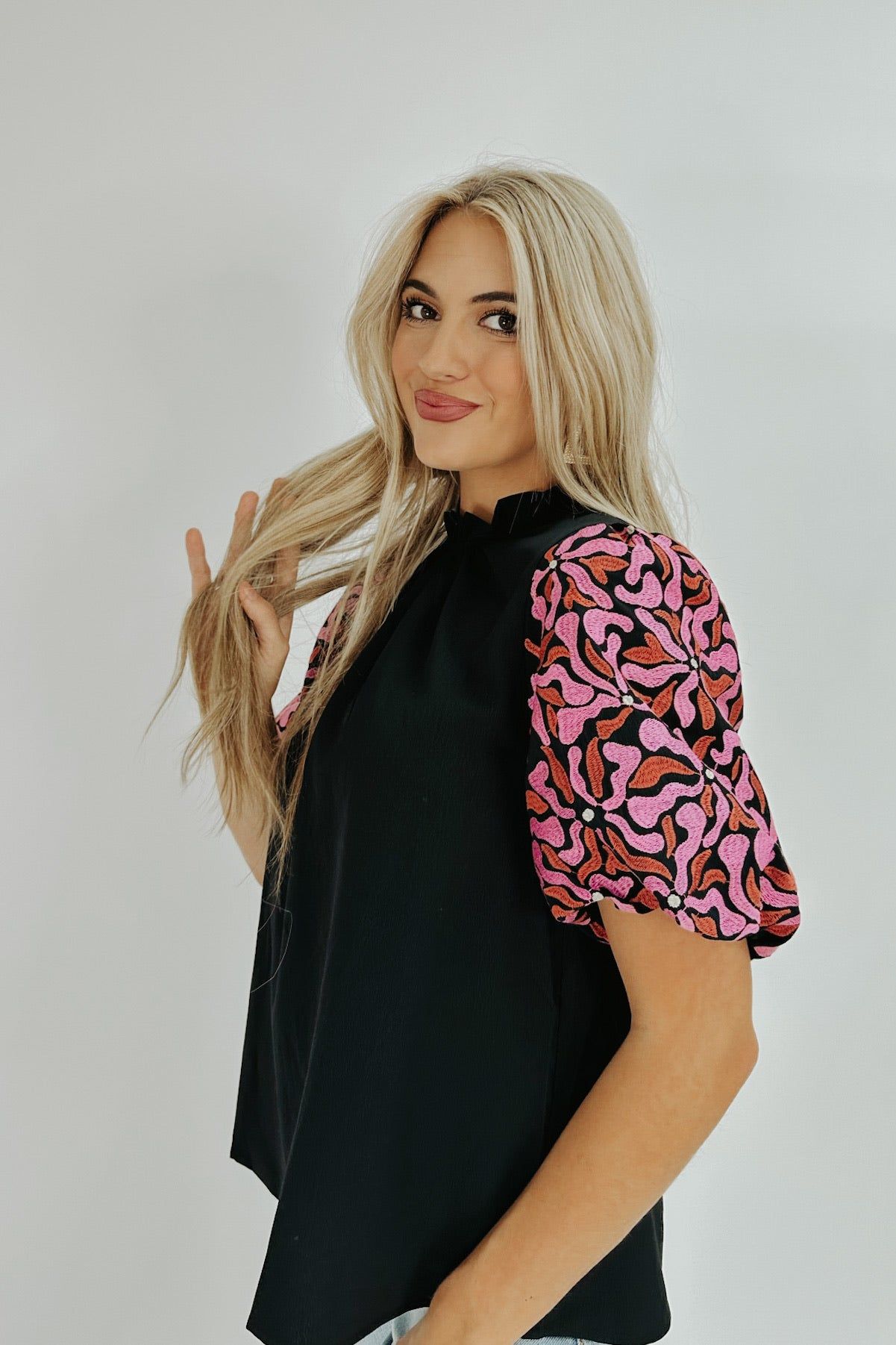 Dancing Flowers Embroidered Blouse sold by Bella Rose boutique product image thumbnail 4