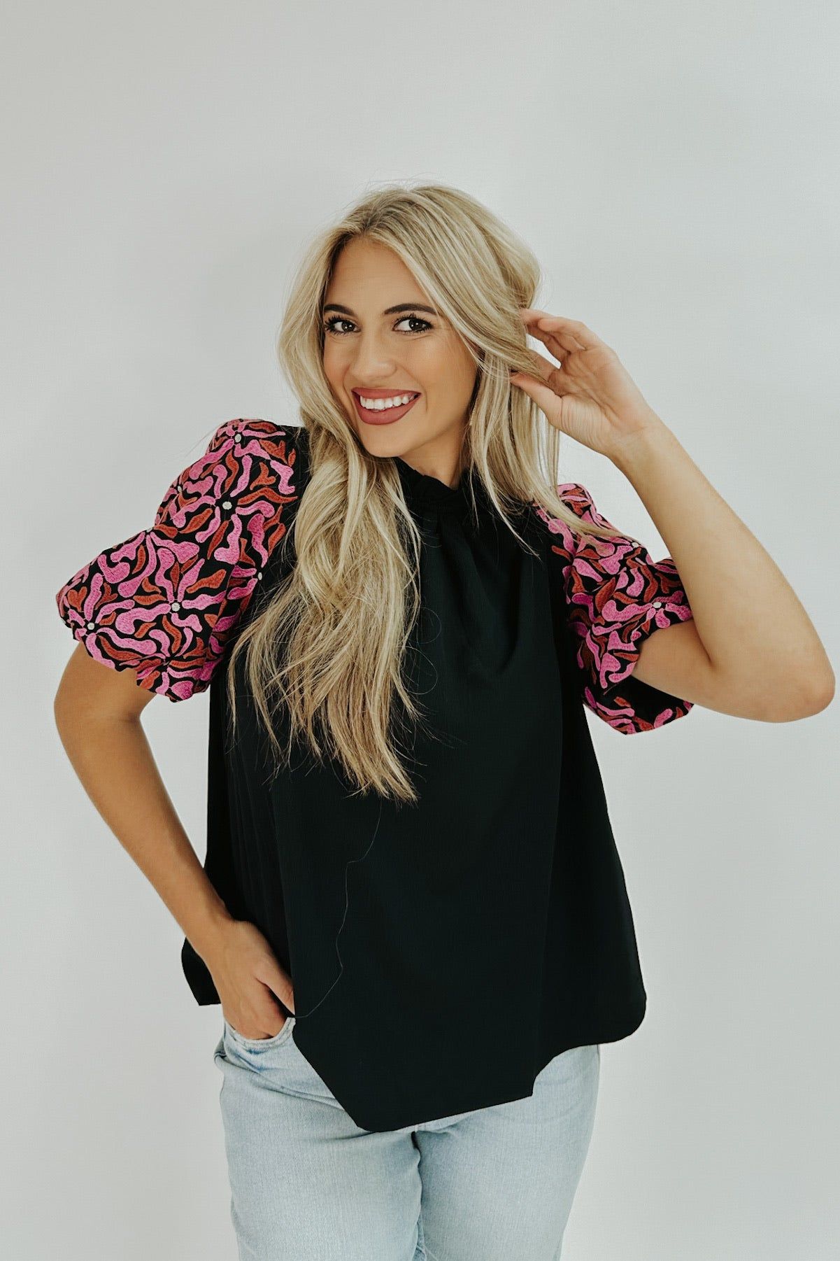 Dancing Flowers Embroidered Blouse sold by Bella Rose boutique product image thumbnail 2