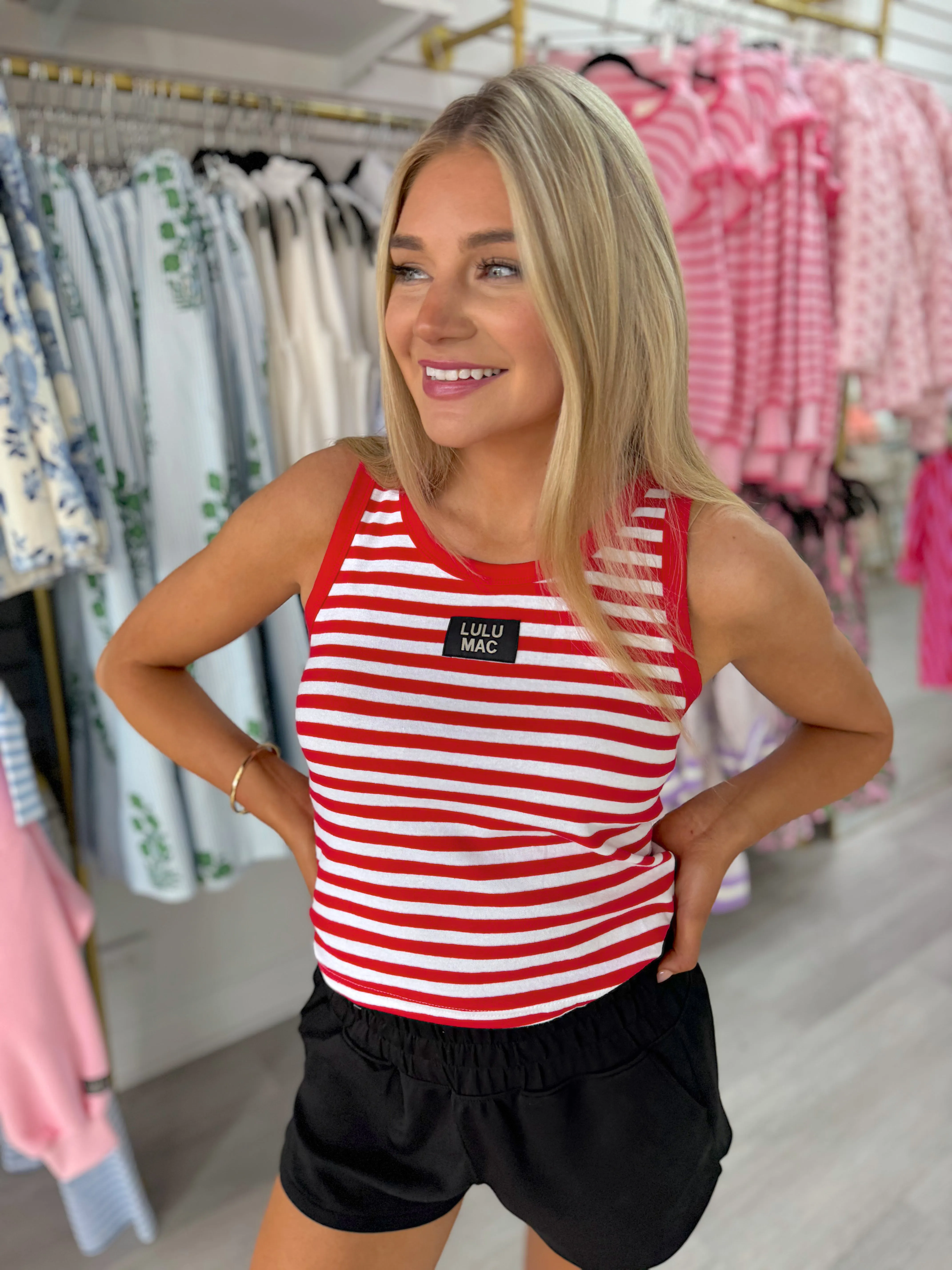 Lulu Mac Stripe Tank RED sold by Bella Rose boutique