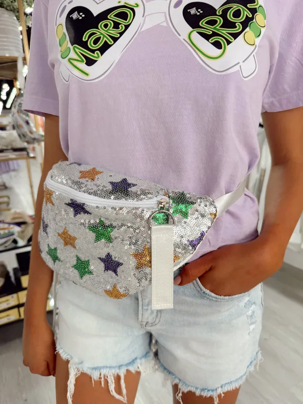 Mardi Gras Sequin Stars Fanny Pack made by Bella Rose boutique
