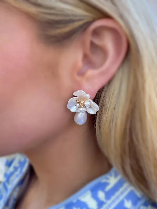 Floral Pearl Drop Earrings sold by Bella Rose boutique