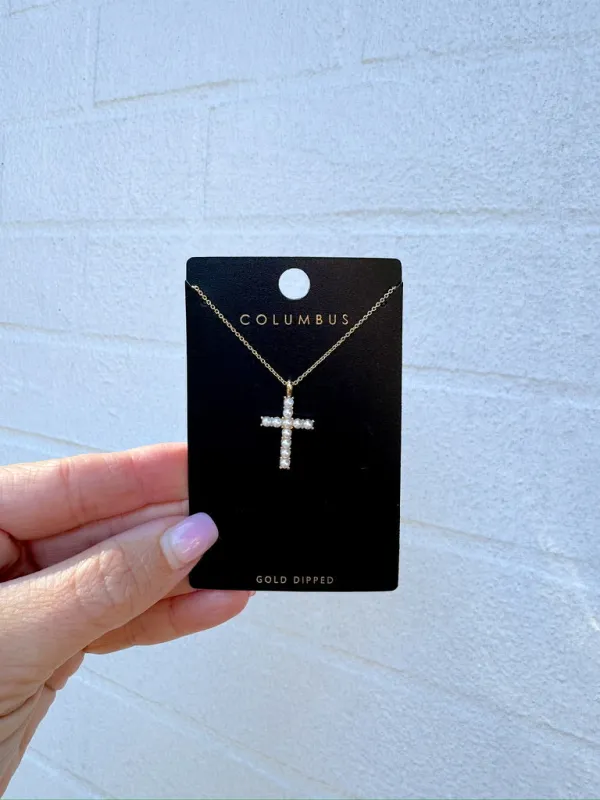 Pearl Studded Cross Pendant Necklace made by Fame