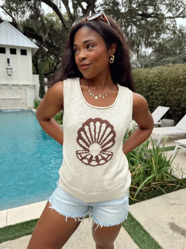 Seashell Print Knitted Top made by Sunday Edition
