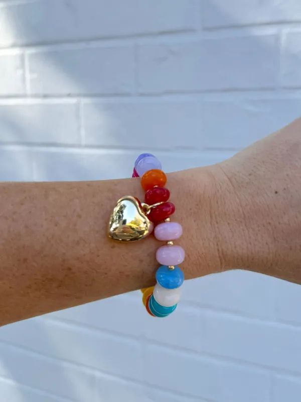 Chunky Heart Charm Beaded Stretch Bracelet made by Fame