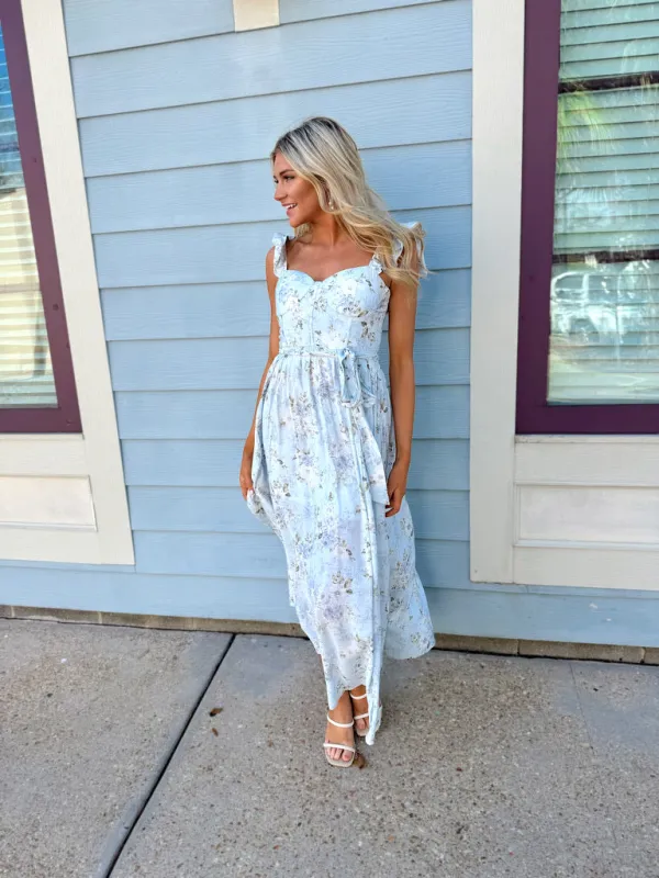 Elegantly In Route Floral Midi Dress made by Blu Pepper