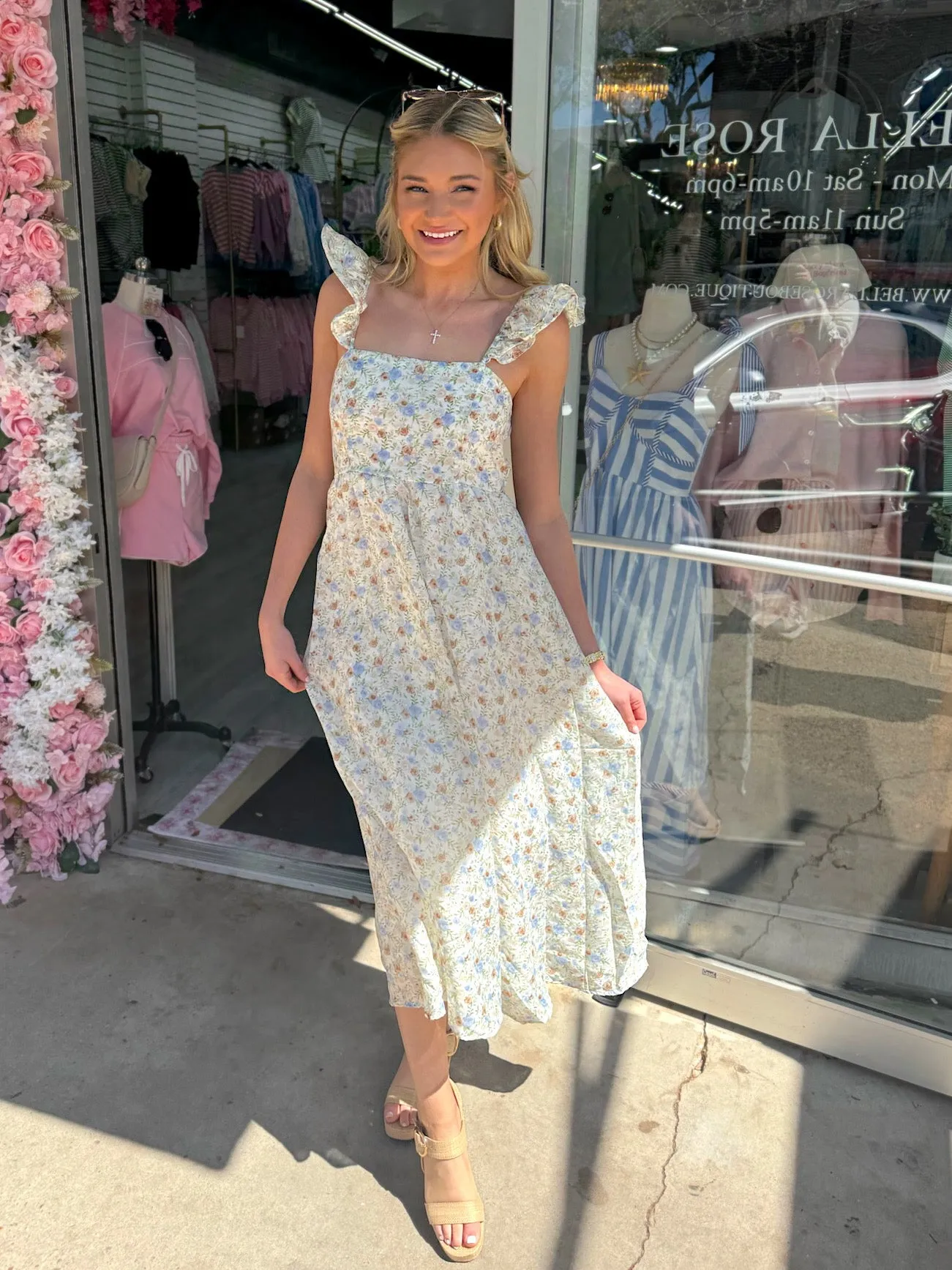 Easy Grace Floral Midi Dress sold by Bella Rose boutique