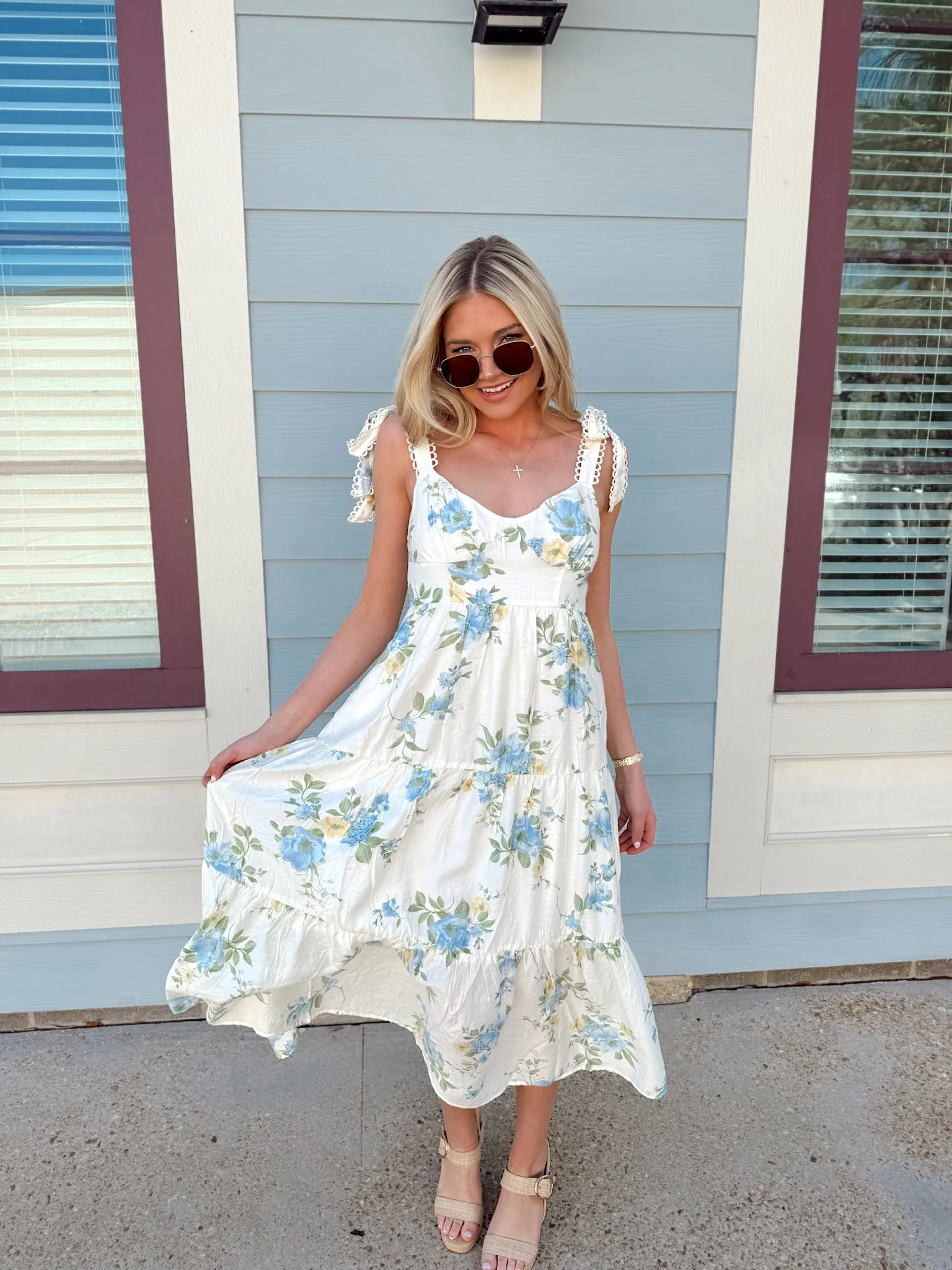 Lovely Intent Floral Midi Dress sold by Bella Rose boutique