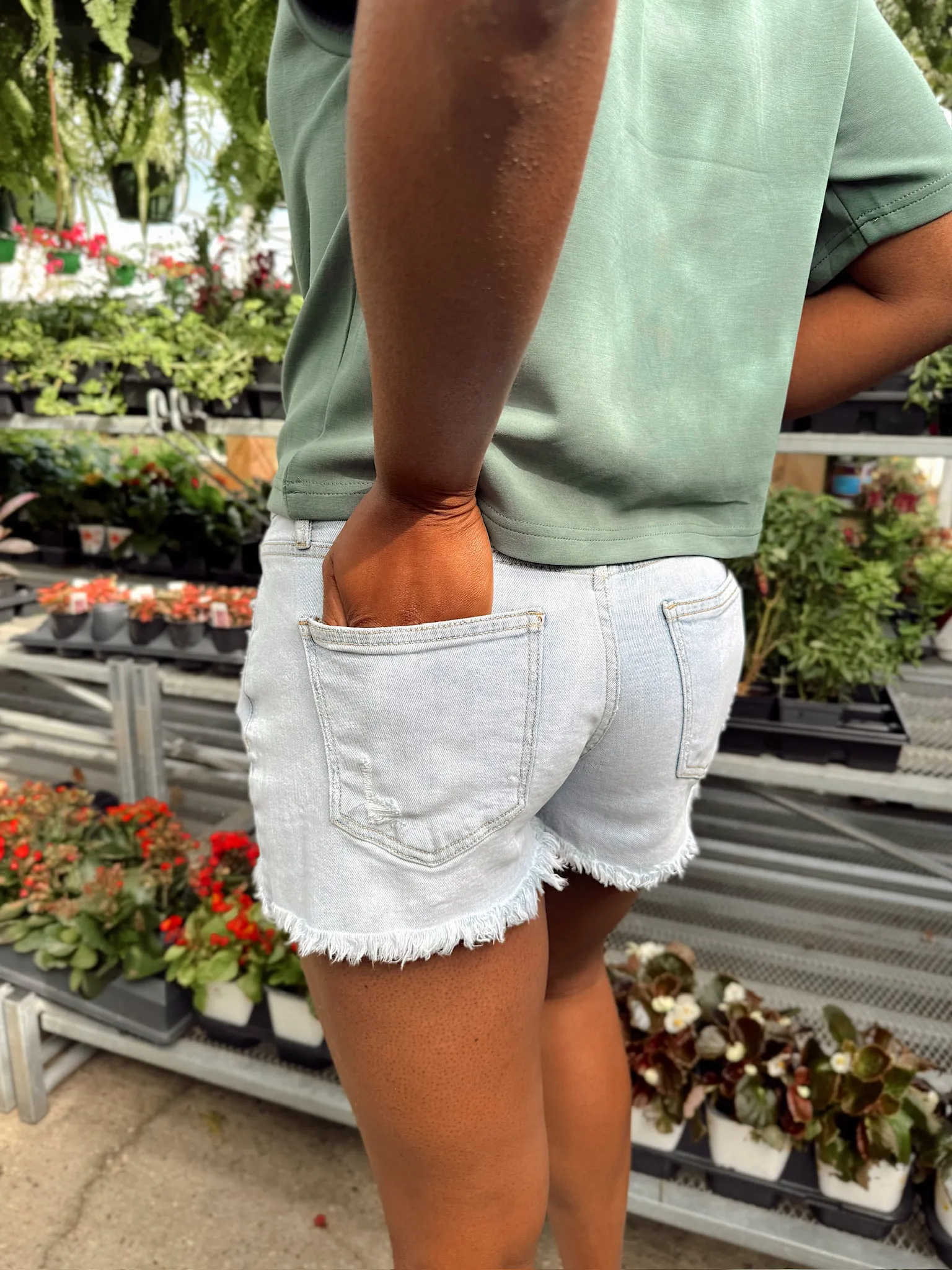 RESTOCK: Harleigh High-rise Denim Shorts sold by Bella Rose boutique product image thumbnail 4