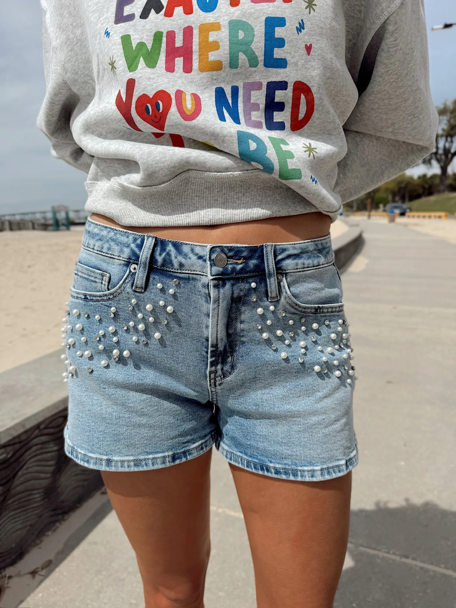 Daisy Embellished Denim Shorts sold by Bella Rose boutique product image thumbnail 2