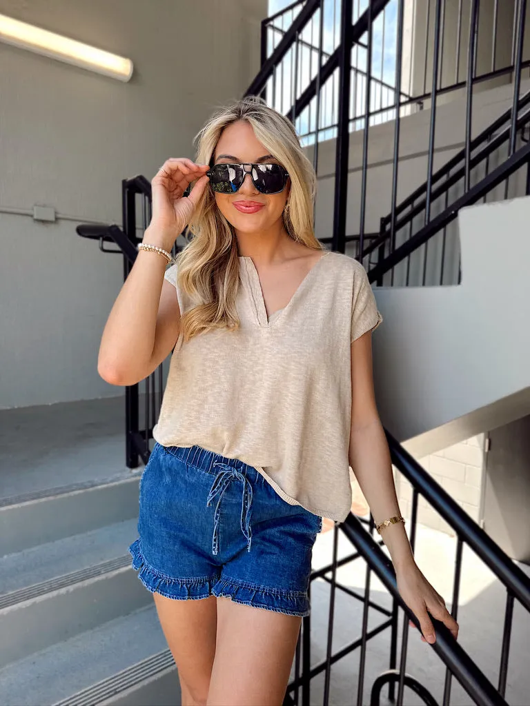 Monica Ruffled Hem Denim Shorts sold by Bella Rose boutique product image thumbnail 3