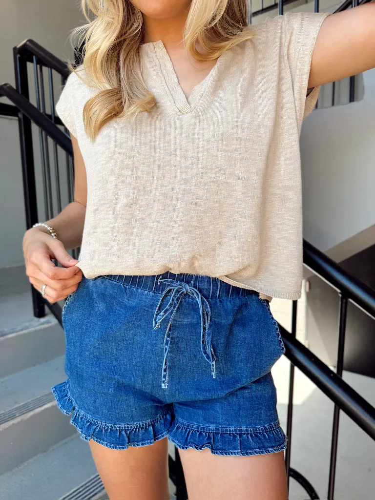 Monica Ruffled Hem Denim Shorts sold by Bella Rose boutique