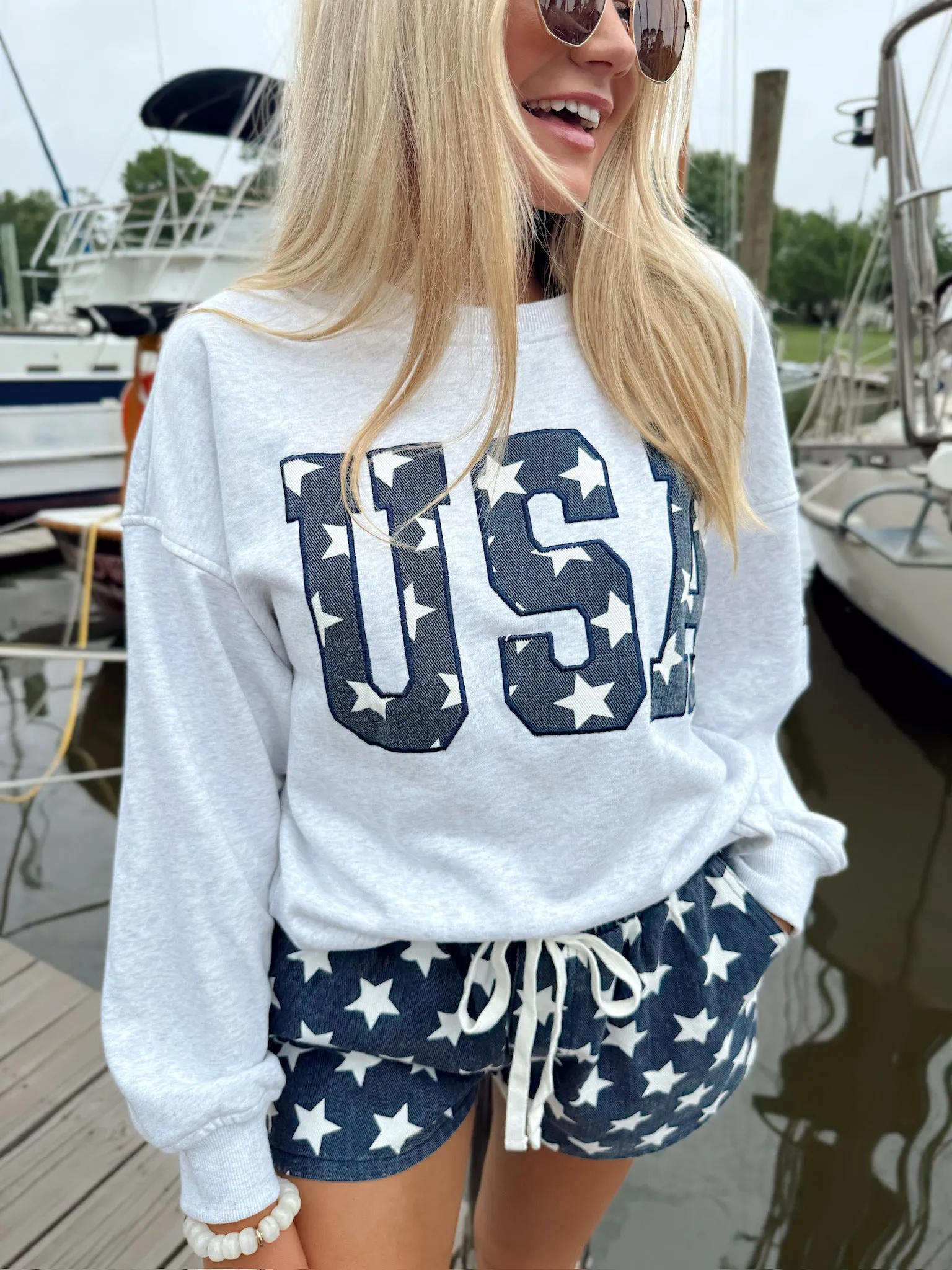 Denim Embroidered USA Sweatshirt sold by Bella Rose boutique product image thumbnail 2