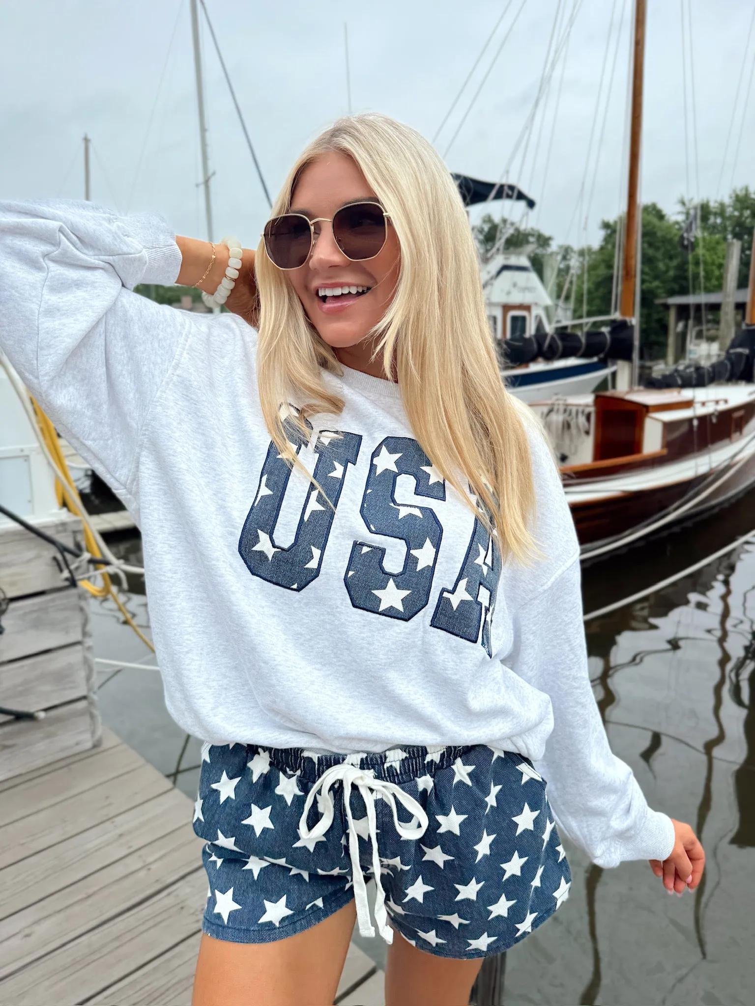 Denim Embroidered USA Sweatshirt sold by Bella Rose boutique product image thumbnail 3