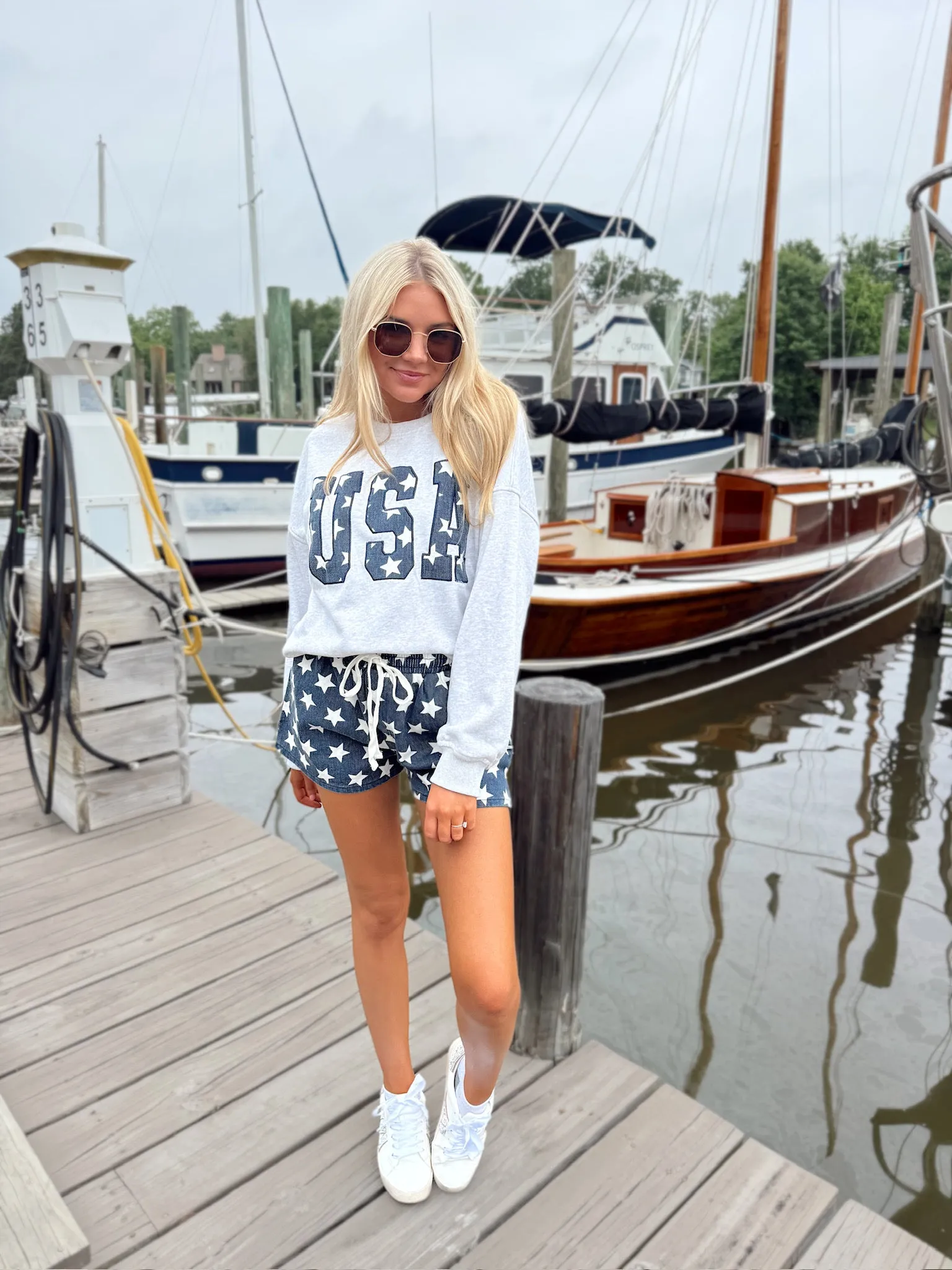 Denim Embroidered USA Sweatshirt sold by Bella Rose boutique product image thumbnail 4