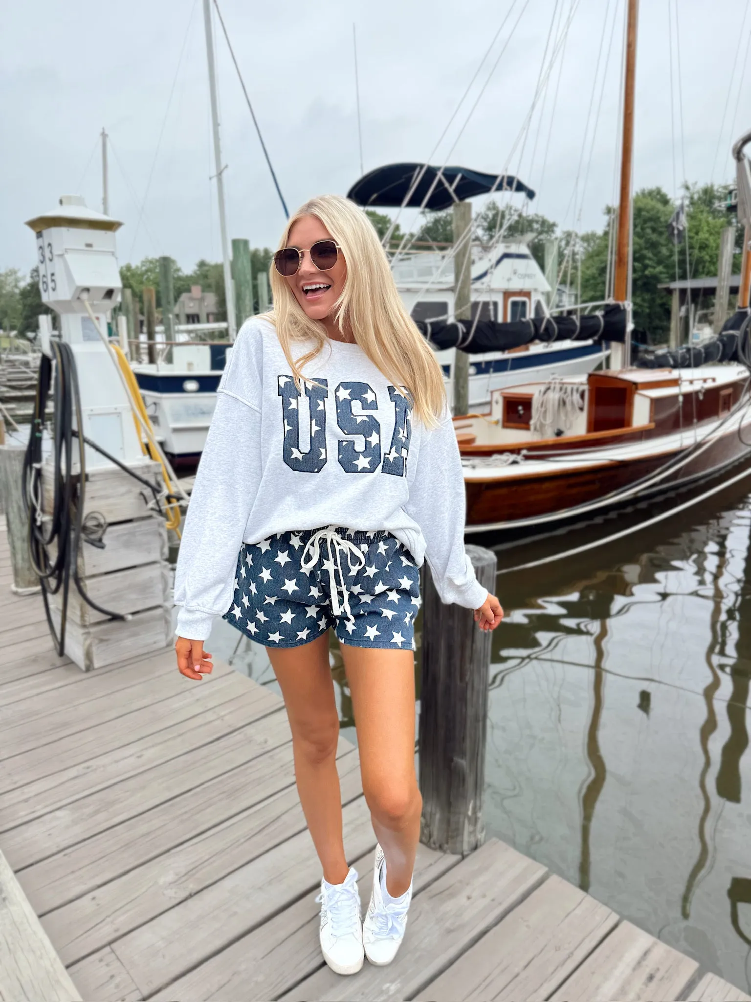 Denim Embroidered USA Sweatshirt sold by Bella Rose boutique product image thumbnail 5