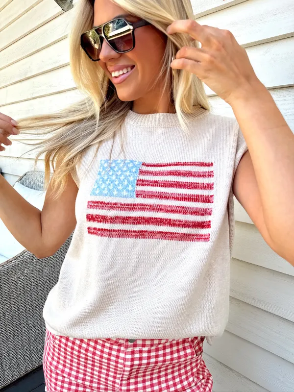 USA Flag Knitted Short Sleeve Top made by Sunday Edition