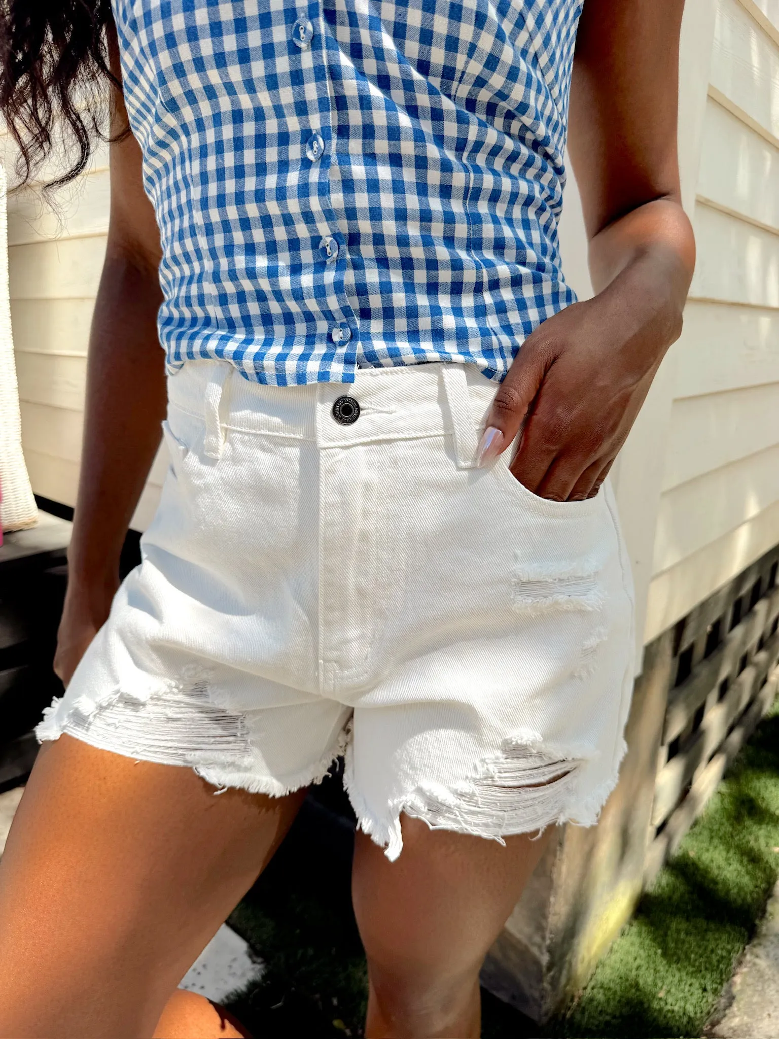 Double Take High Rise Denim Shorts sold by Bella Rose boutique product image thumbnail 2