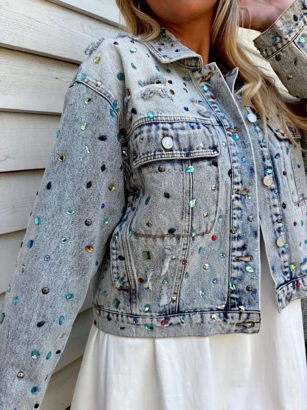 Daylight Glam Embellished Denim Jacket made by Blue B