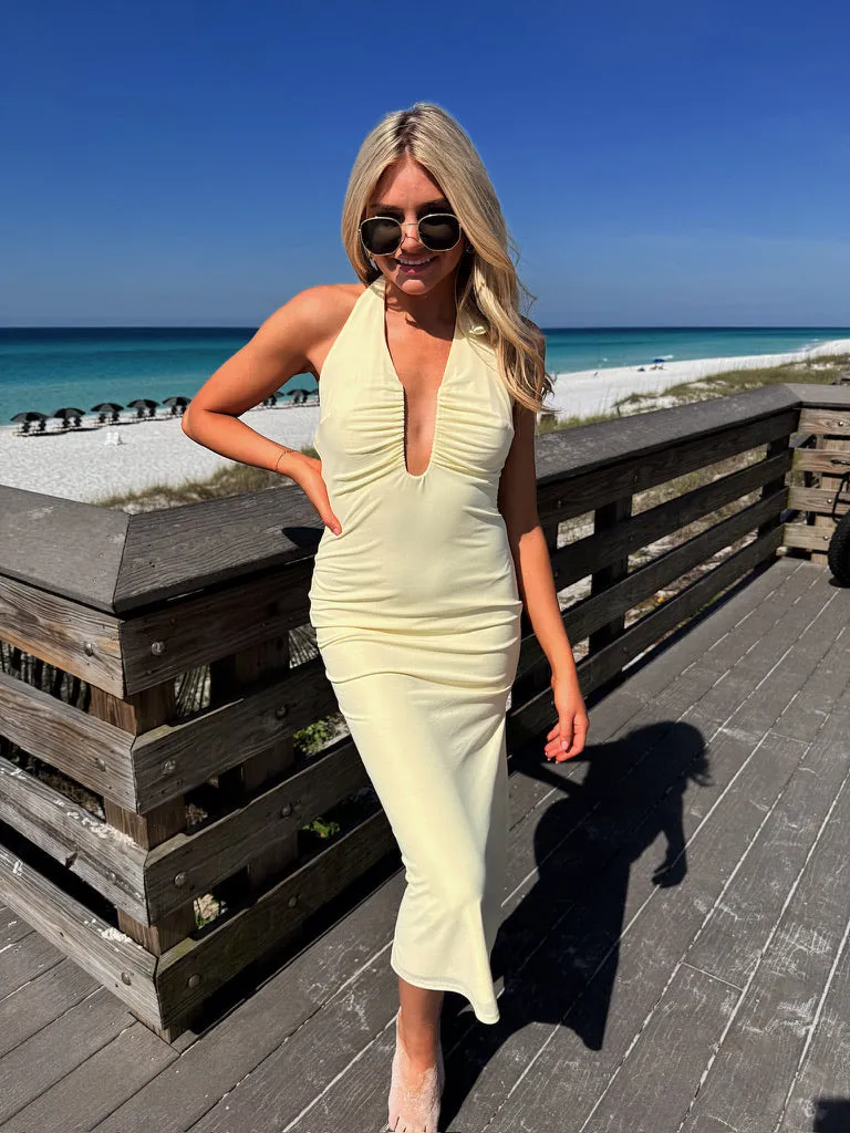 Golden Daydream Halter Midi Dress sold by Bella Rose boutique product image thumbnail 4