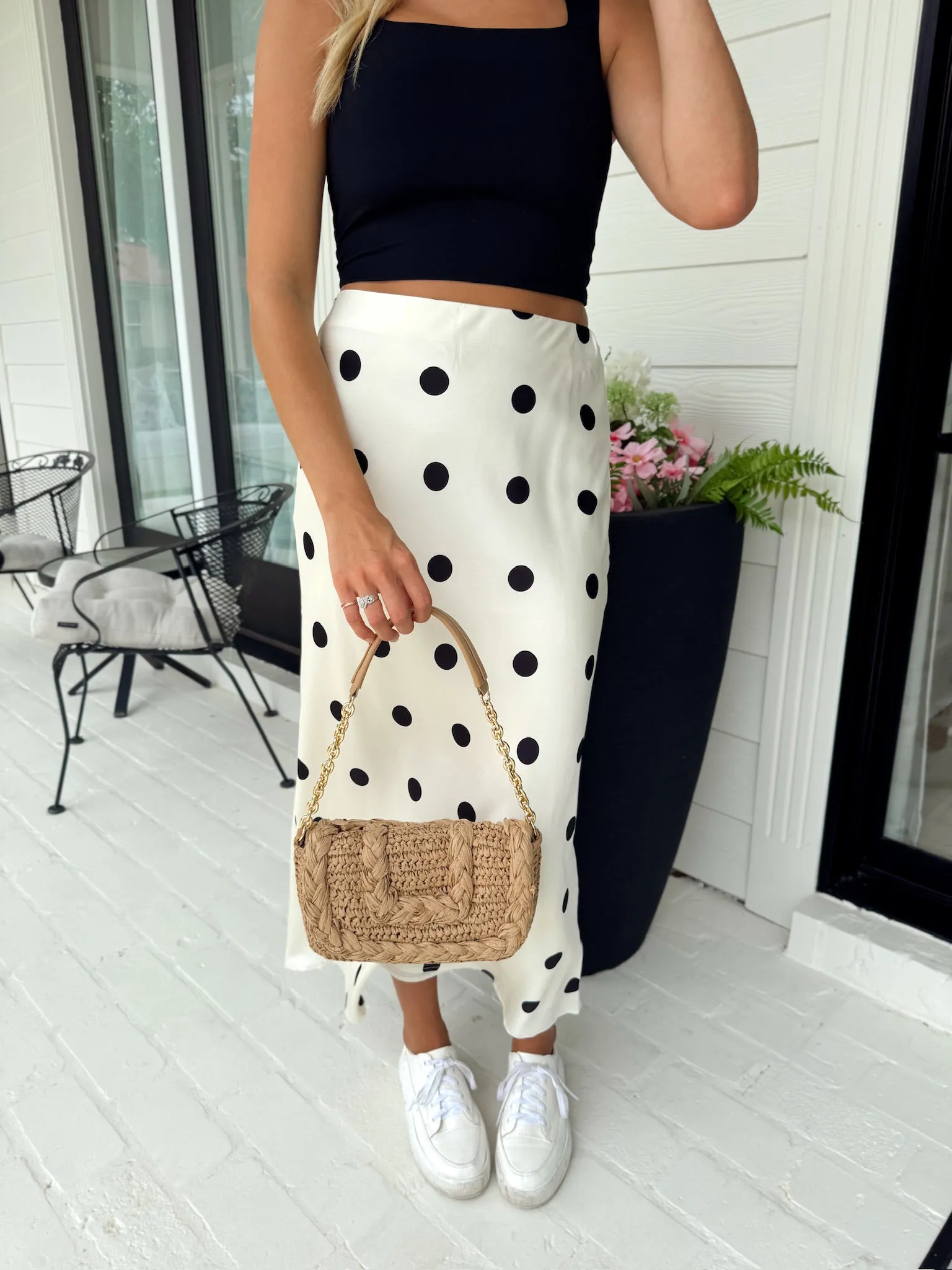 RESTOCK: Kayden Polka Dot Satin Midi Skirt sold by Bella Rose boutique product image thumbnail 4