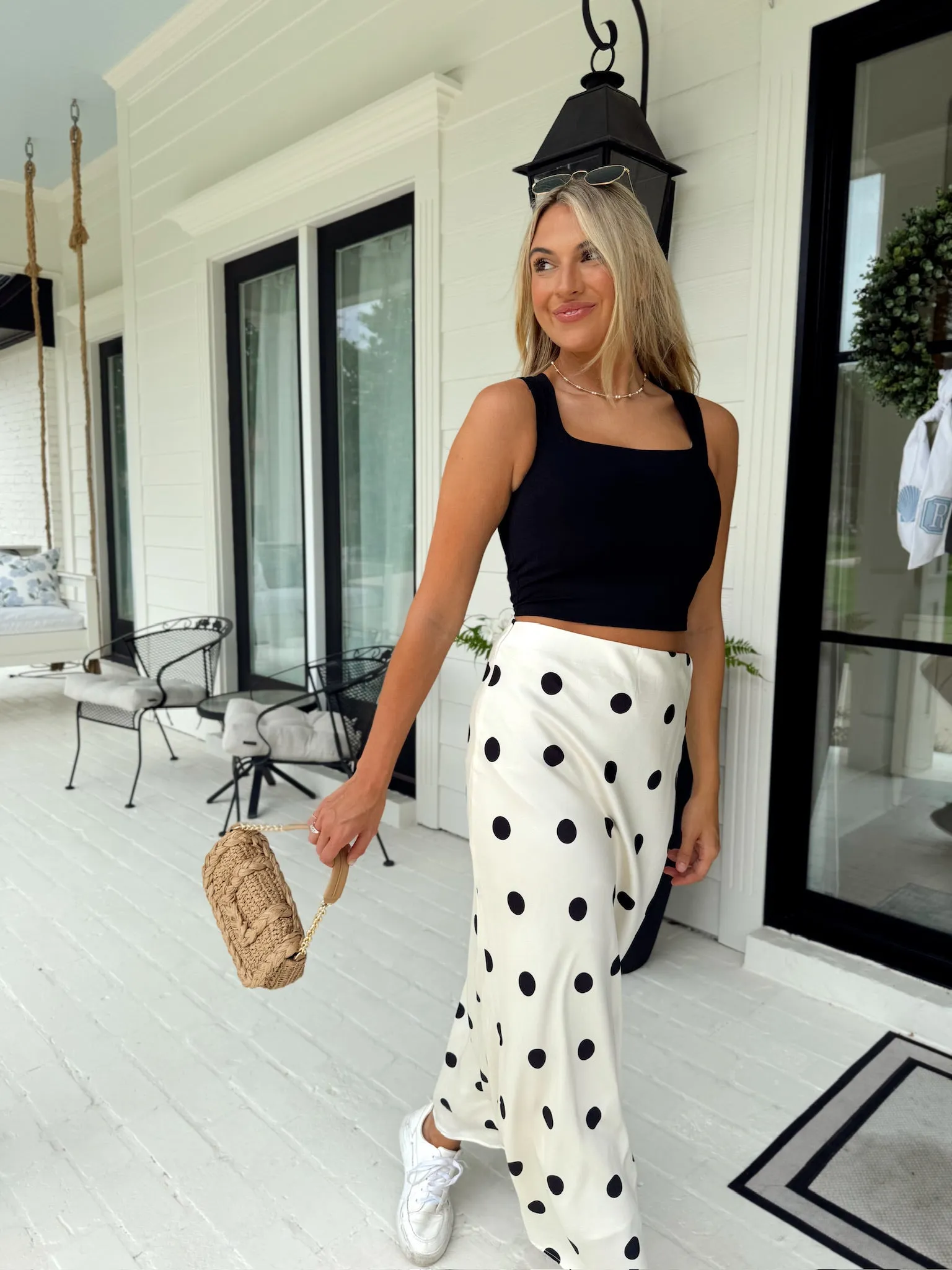 RESTOCK: Kayden Polka Dot Satin Midi Skirt sold by Bella Rose boutique product image thumbnail 2