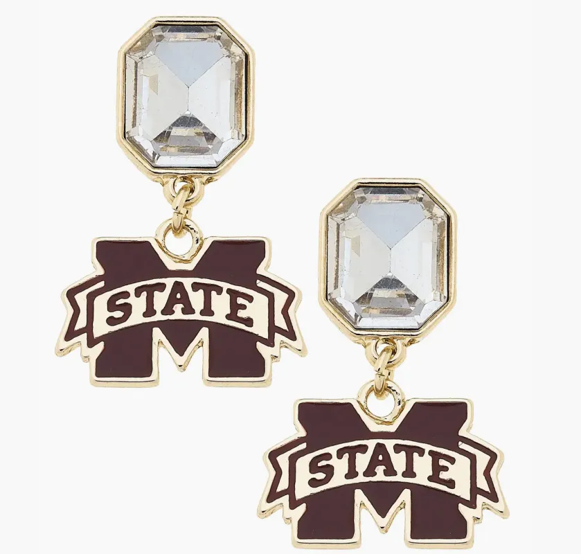 MSU Rhinestone Logo Earrings made by Canvas Style