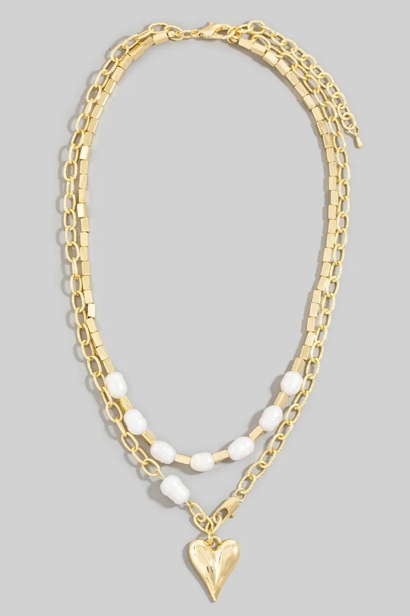 Heart And Pearl Chain Layered Necklace sold by Bella Rose boutique product image thumbnail 3