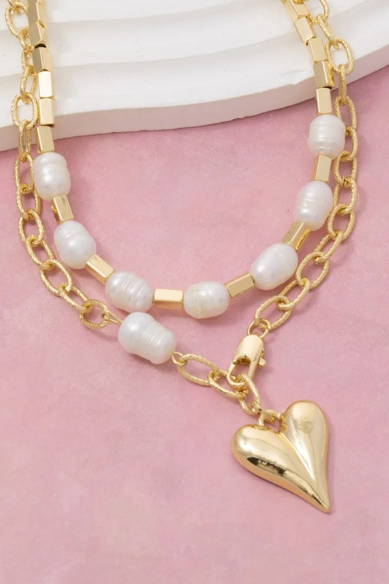 Heart And Pearl Chain Layered Necklace sold by Bella Rose boutique product image thumbnail 2