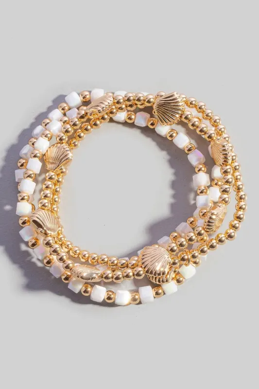 Seashell Charm Beaded Bracelet Set made by Fame Accessories