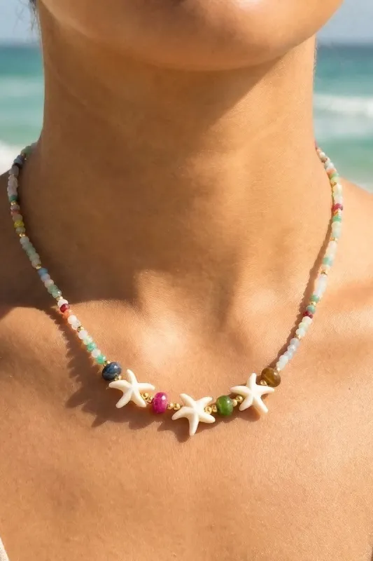 Beaded Starfish Charms Necklace made by Fame Accessories