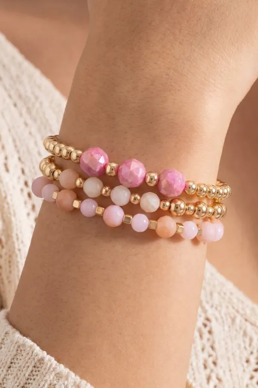 Stone & Gold Bead Stretch Bracelet Set made by Fame Accessories