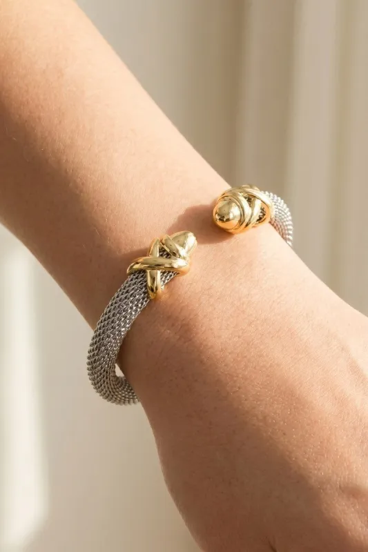 Two Tone Textured Cuff Bracelet made by Fame Accessories