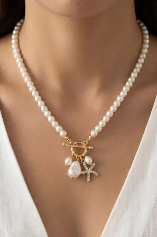 Starfish And Pearl Beaded Necklace made by Fame Accessories