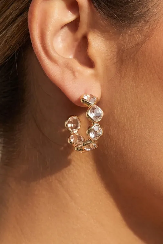 Glass Stone Huggie Hoops made by Fame Accessories