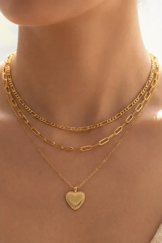 Triple Layered Chain Heart Necklace made by Fame Accessories