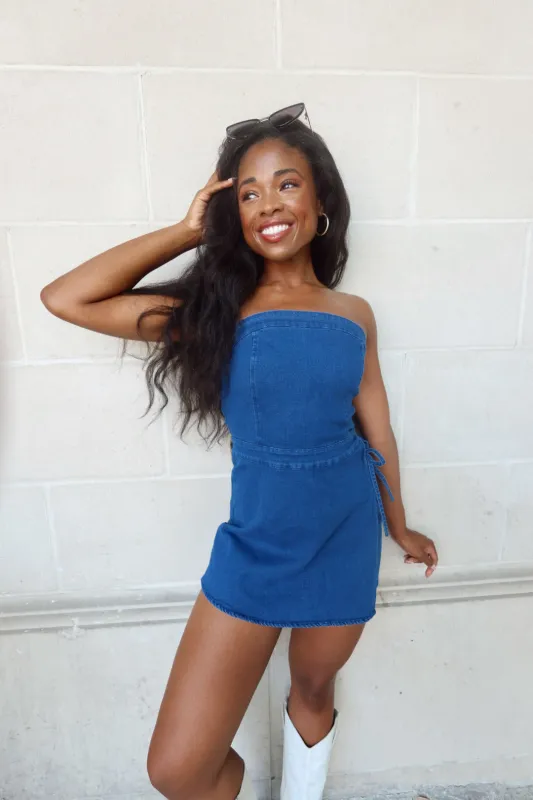 Dreaming in Blue Denim Romper made by Day + Moon