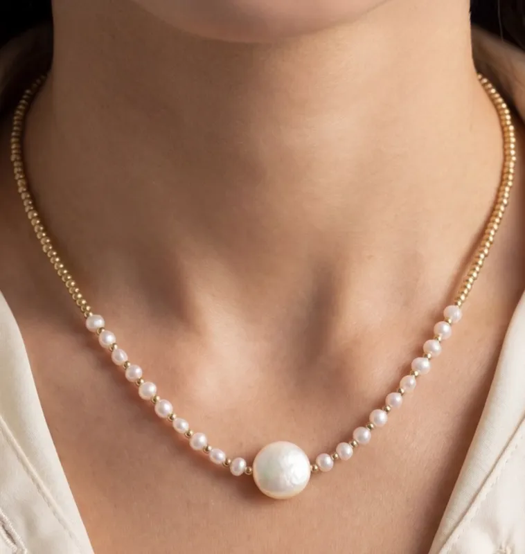 Pearl Pendant And Metallic Beaded Necklace made by Fame