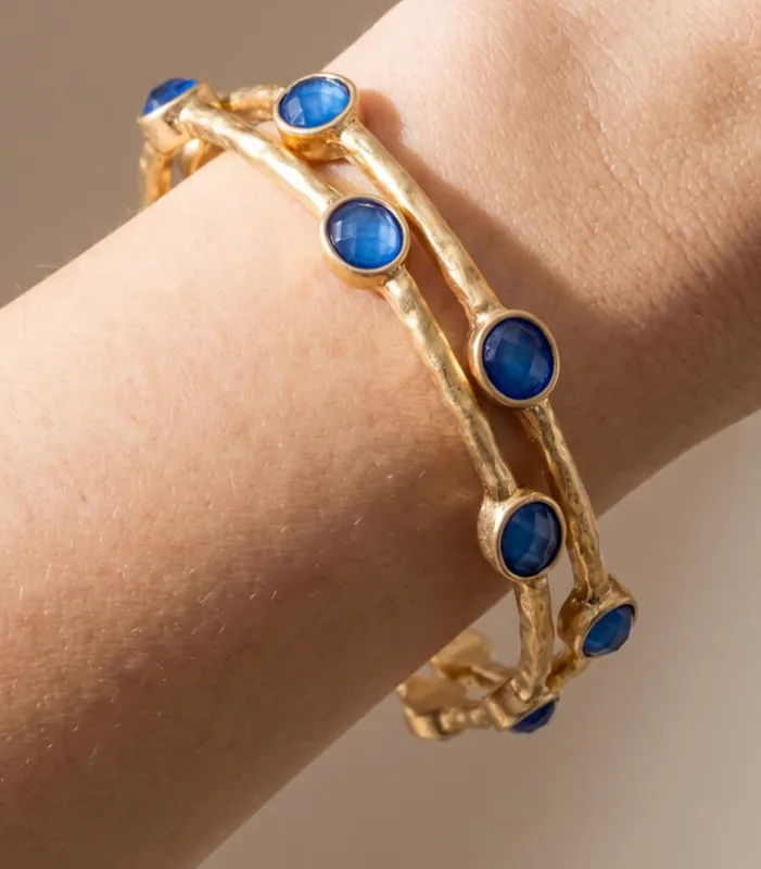 Oval Stone Station Hammered Bangle Set made by Fame
