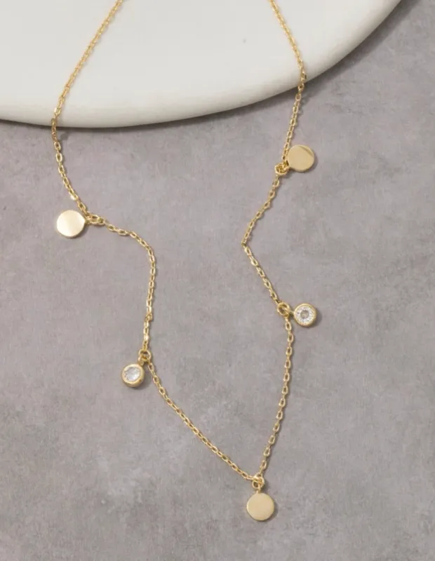 Disc And Cz Drop Charm Necklace made by Fame Accessories