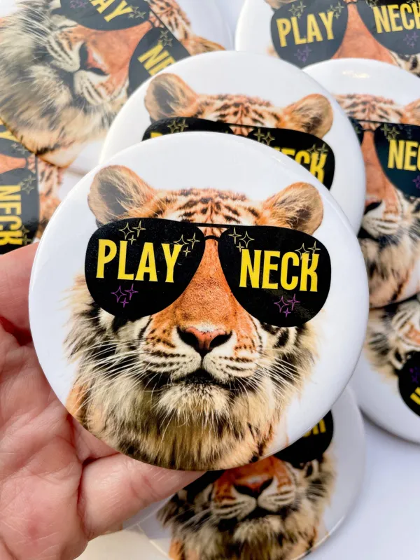 Starry Eyed Tiger - Play Neck - Game Day Button 3" made by Bella Rose boutique