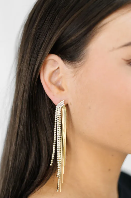 Rhinestone Rope Chain Fringe Earrings sold by Bella Rose boutique