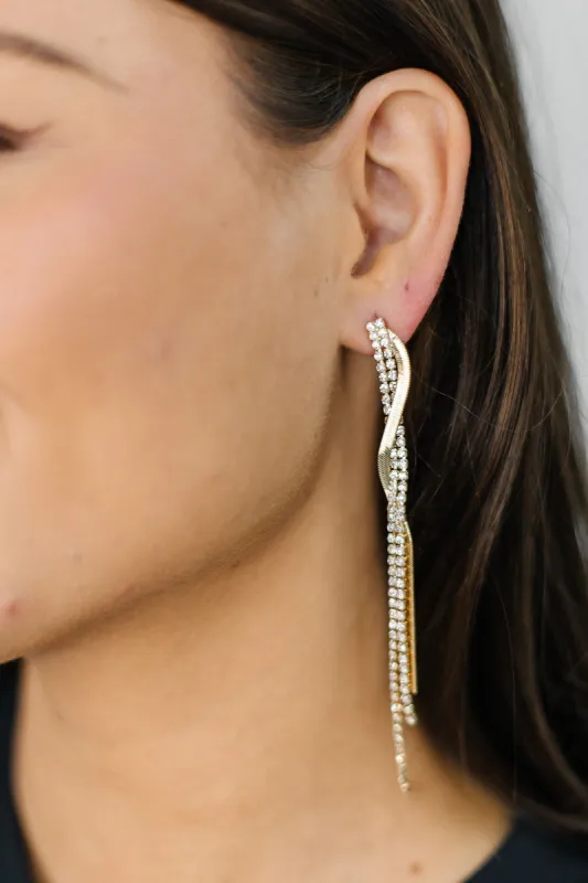 Snake Chain Rhinestone Fringe Earrings sold by Bella Rose boutique