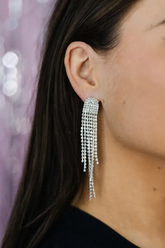 Half Moon Rhinestone Fringe Drop Earrings sold by Bella Rose boutique