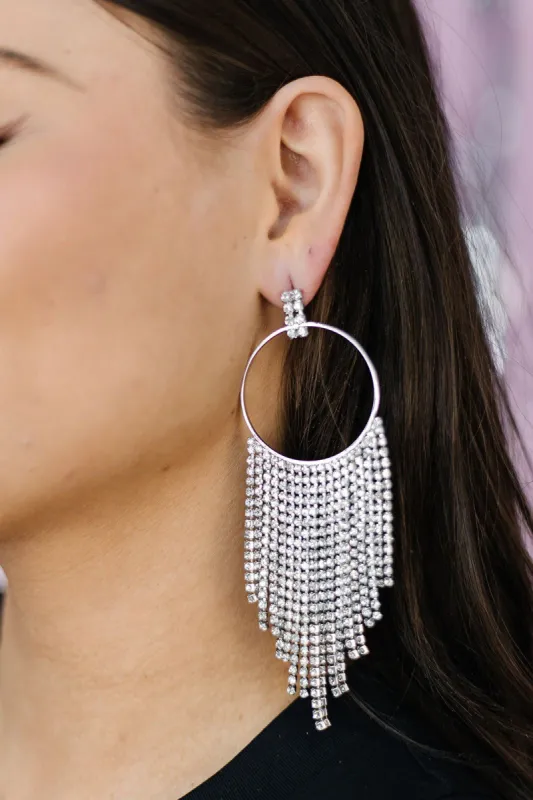 Circle Rhinestone Fringe Drop Earrings sold by Bella Rose boutique