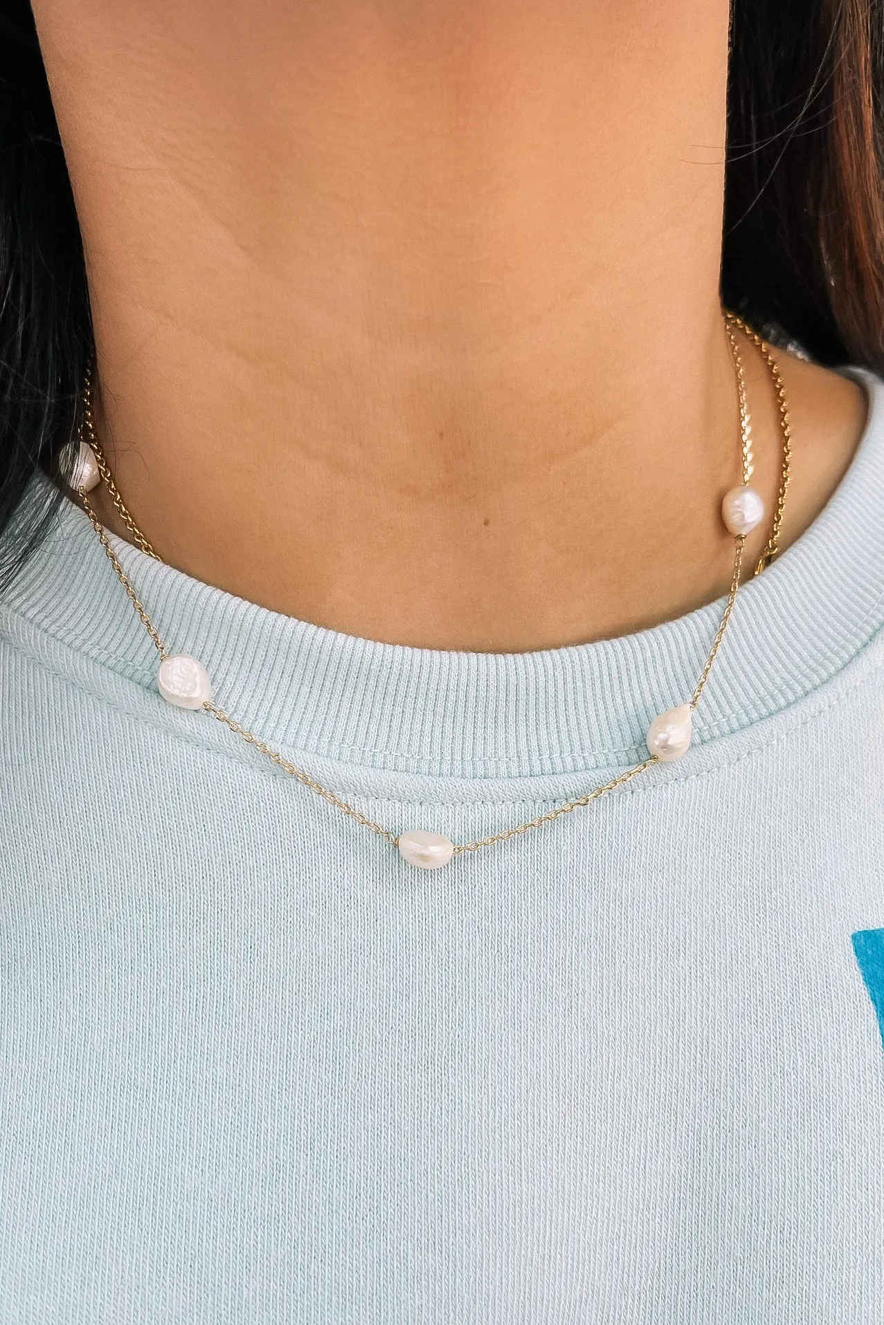 Brilliant Instinct Gold Pearl Necklace sold by Bella Rose boutique