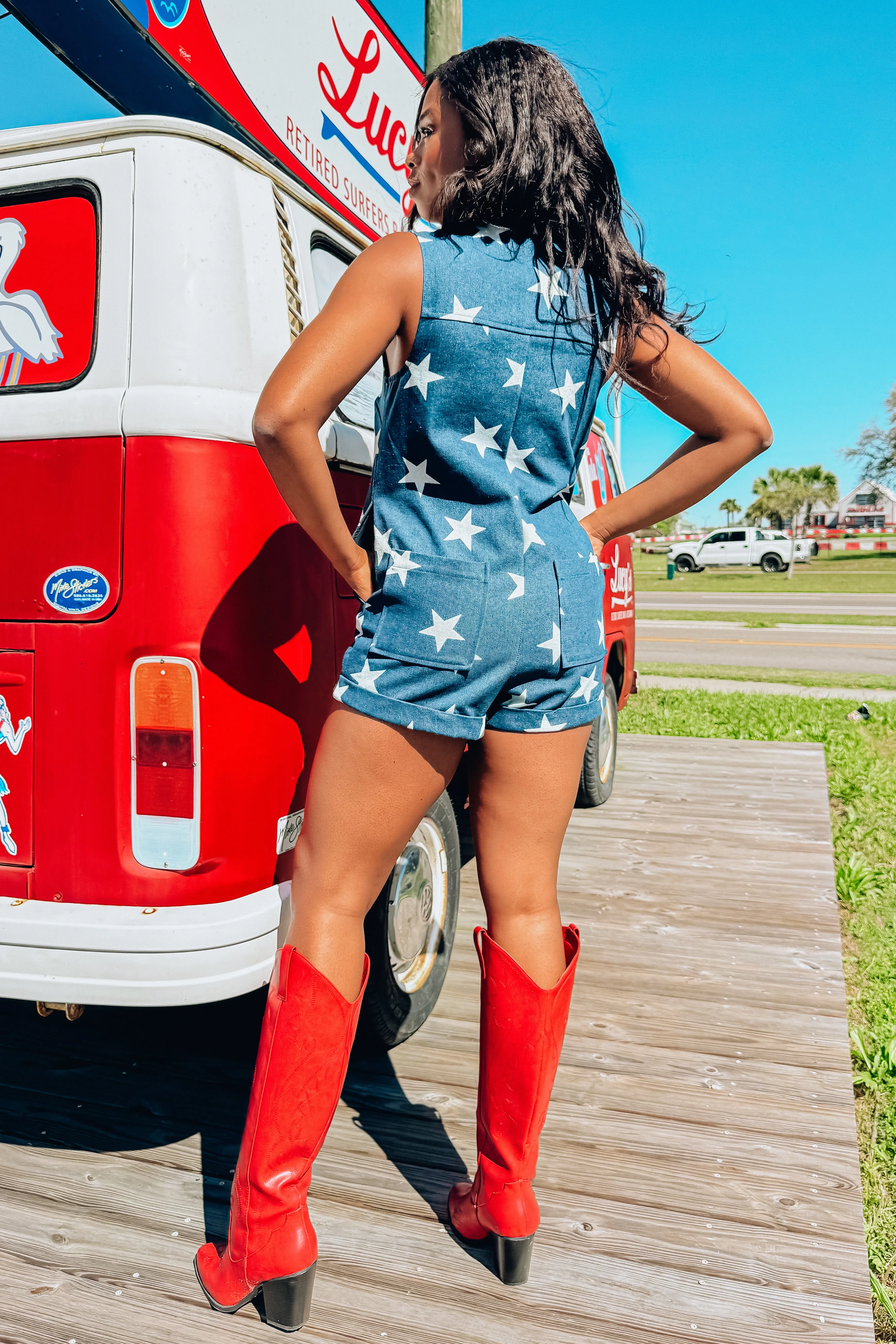 Playing With The Stars Denim Romper (LAST ONE - SIZE SMALL) sold by Bella Rose boutique product image thumbnail 4