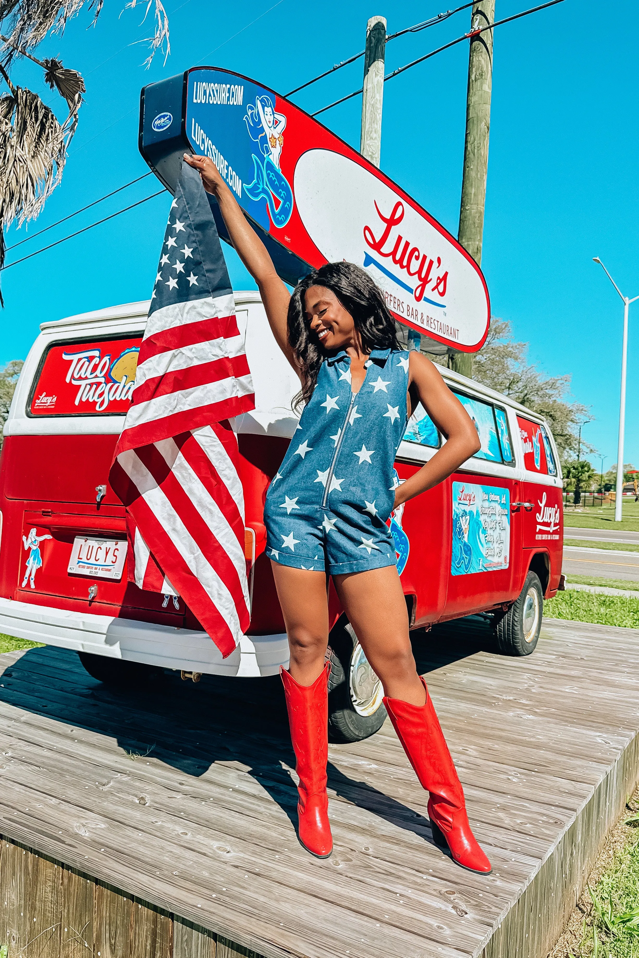 Playing With The Stars Denim Romper (LAST ONE - SIZE SMALL) sold by Bella Rose boutique product image thumbnail 2