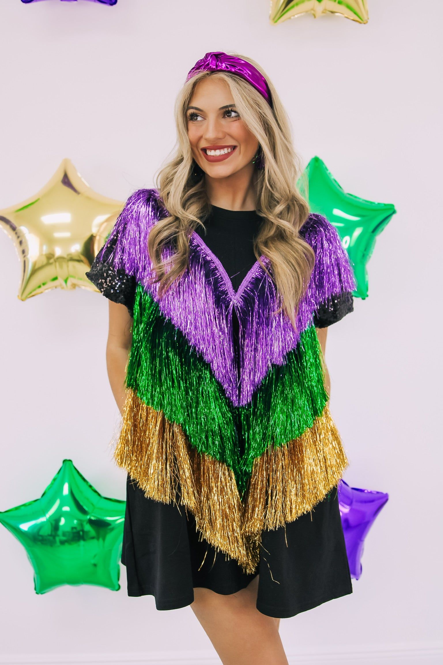 Fat Tuesday in New Orleans Embellished Mini Dress sold by Bella Rose boutique