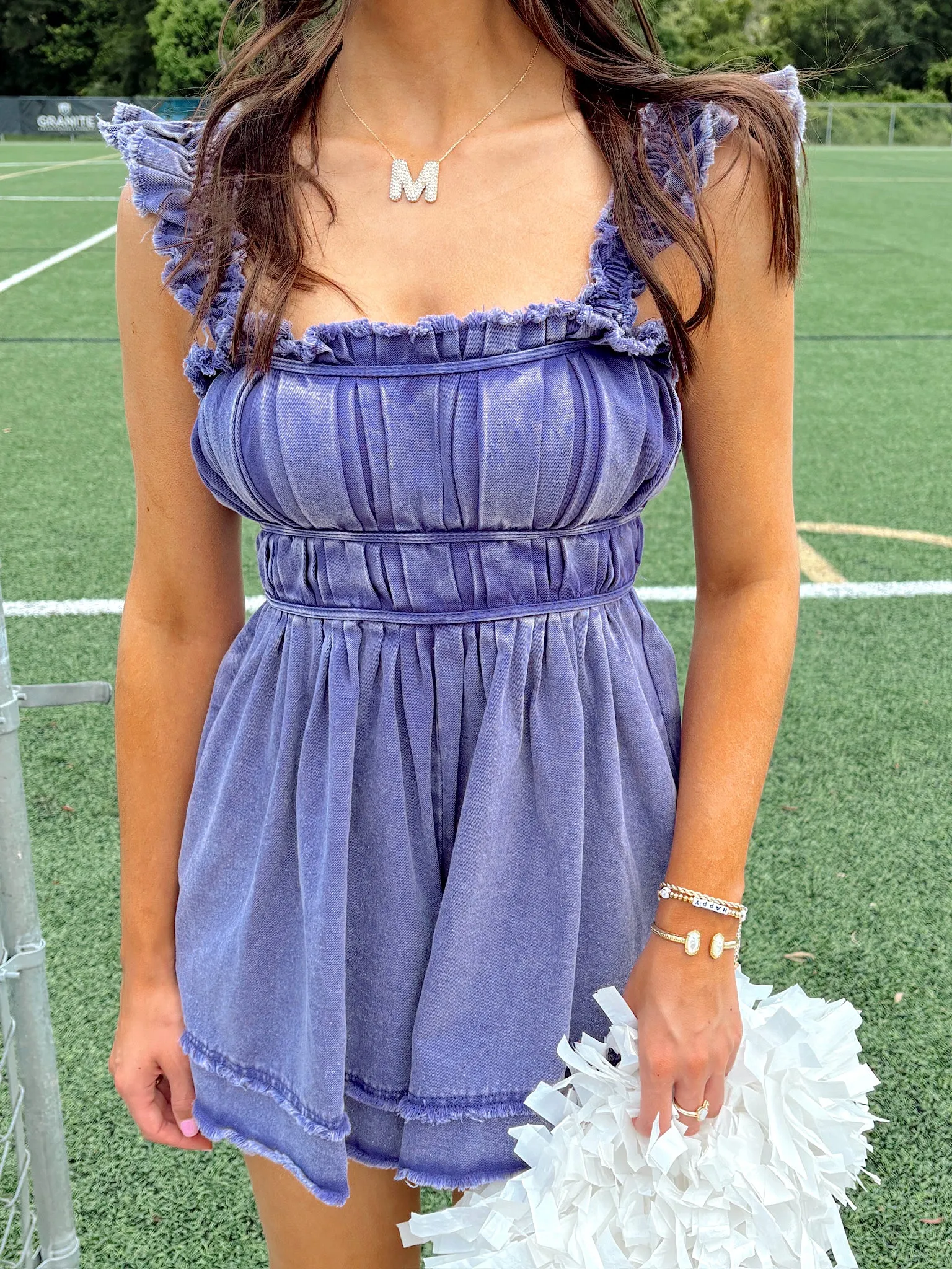 One Team, One Heartbeat Denim Romper sold by Bella Rose boutique product image thumbnail 2